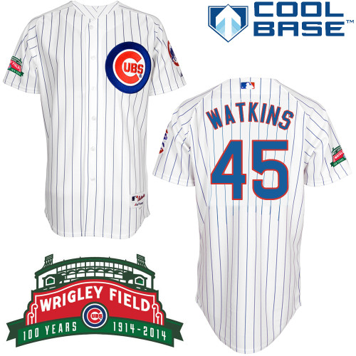 Logan Watkins #45 MLB Jersey-Chicago Cubs Men's Authentic Wrigley Field 100th Anniversary White Baseball Jersey